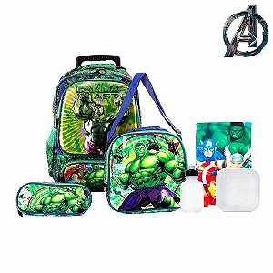 Kit Mochila Infantil Escolar Hulk Com Rodinha