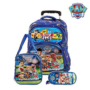 Kit Mochila Infantil Escolar Patrulha Canina 3D com Rodinhas