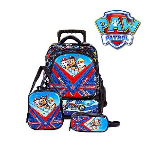 Kit Mochila Infantil Escolar Patrulha Canina Com Rodinhas