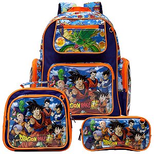 Mochila Masculina Dragon Ball de Costas + Lancheira Escolar