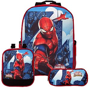 Mochila Masculina Homem Aranha de Costa + Lancheira e Estojo