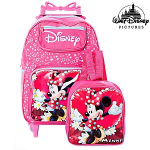 Kit Mochila Escolar Infantil Minnie Com Rodinhas