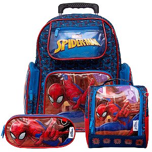 Kit Mochila Homem Aranha Escolar Rodinha Lancheira+Estojo