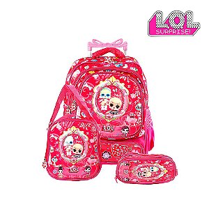 Kit Mochila Infantil Escolar Lol Surprise Rosa com Rodinhas