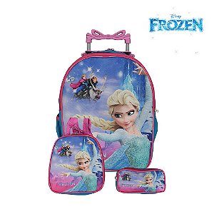 Kit Mochila Infantil Escolar Frozen Com Rodinhas