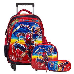 Kit Mochila 3D Infantil Escolar Homem Aranha de Rodinhas
