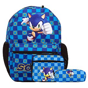 Mochila com Lancheira Infantil Masculina Azul Sonic Filme