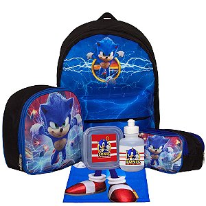 Kit Mochila Infantil Grande Menino Sonic O Filme com Toalha