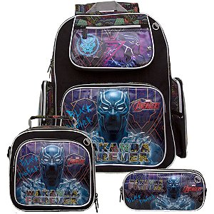 Kit Mochila Escolar Masculina Pantera Negra Vingadores Costa