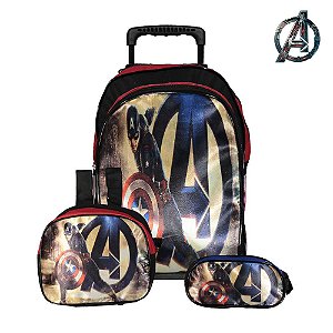 Kit Mochila Infantil Escolar Vingador Capitão América Marvel