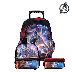 Kit Mochila Infantil Escolar Capitão América Marvel Rodinha