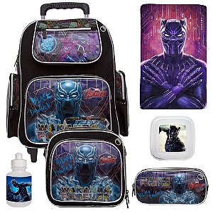 Mochila Masculina Escolar Pantera Negra de Rodinha + Brindes