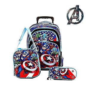 Mochila Infantil Escolar Vingadores Capitão America Rodinhas