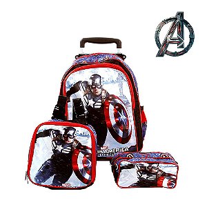 Kit Mochila Escolar Infantil Capitão America Com Rodinhas