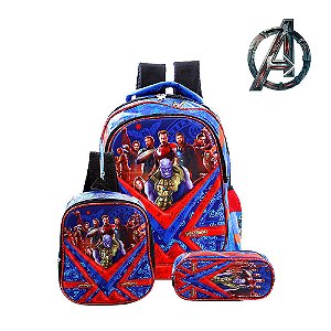 Kit Mochila Escolar Infantil De Costas Avengers Guerra Infin