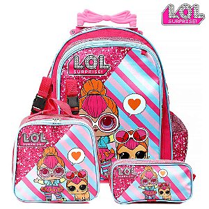 Kit Mochila Escolar Infantil Lol Surprise Glitter Rosa Com R