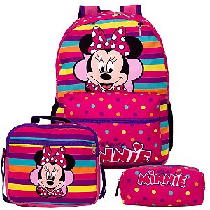 Mochila Feminina Infantil Minnie com Lancheira Estojo Costa