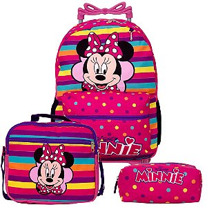Kit Mochila Feminina Escolar de Rodinha Minnie com Lancheira