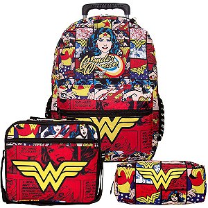 Mochila Feminina Infantil Mulher Maravilha Rodinha Lancheira
