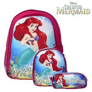 Mochila Menina Infantil Sereia Ariel Lancheira Estojo