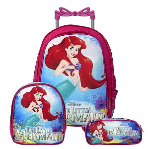 Mochila Menina Infantil Rodinhas Ariel Lancheira Estojo