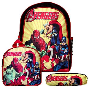 Kit Mochila Masculina Costas Vingadores Lancheira Estojo