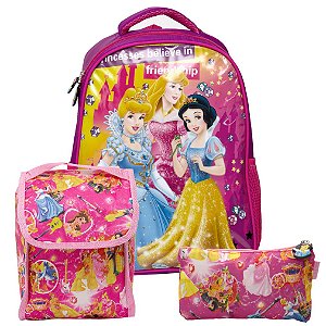 Kit Mochila Menina Infantil Costa Princesas Lancheira Estojo
