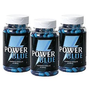 3 Potes Power Blue Suplemento Cápsulas Estimulante Masculino