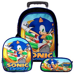 Kit Mochila Infantil Rodinha Sonic Dash Lancheira Estojo