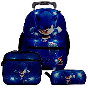 Mochila Masculina Juvenil Rodinha Sonic 2 Lancheira Estojo - USA