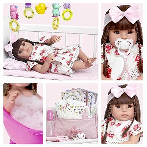 Boneca Tipo Reborn Bebê Realista+ Kit Acessórios 14 Ítens - USA