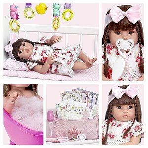 Boneca Bebe Reborn Girafinha Silicone 25 Itens Com Bolsa