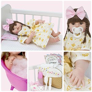 Boneca Bebê Reborn Recém Nascida Morena Vários Acessórios - ShopJJ -  Brinquedos, Bebe Reborn e Utilidades