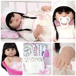 Boneca Bebê Reborn 100% Silicone Realista Linda 13 Itens - USA Magazine