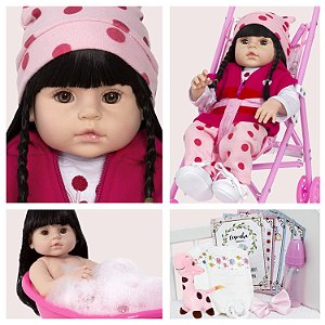 Boneca Bebê Reborn Girafinha 52cm Toda De Silicone + Enxoval