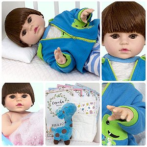 Bebê Boneca Reborn 46cm Super Realista Real Roupa Estilo Urso