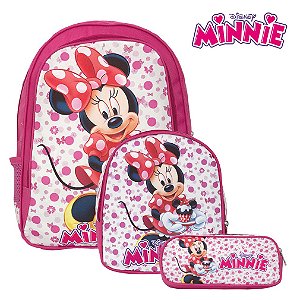 Kit Mochila Escolar Menina Minnie Mouse Costas Lancheira