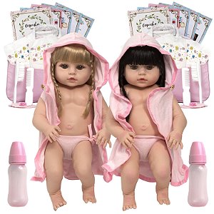 Bebê Reborn Meninas Gêmeas Loira Morena Realista Pode Banho - USA Magazine