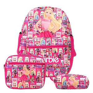Mochila Infantil Feminina Barbie Lancheira Estojo Juvenil