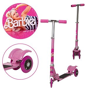 Patinete Infantil 3 Rodas Feminino Barbie Dobrável Radical