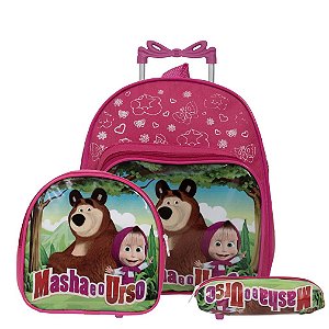 Mochila Infantil Feminina Rodinha Masha e o Urso Pequena