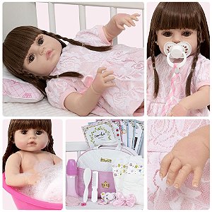 Boneca Reborn Realista Menina 46cm Enxoval Completo Bolsa