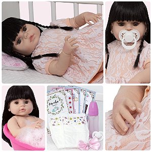 Bebe Reborn Menina Realista Morena Fofa Com Kit Acessórios