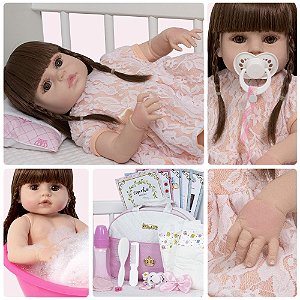 Boneca Bebe Reborn Fofinha Princesa 46cm Com Kit Acessórios no