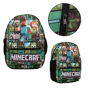 Mochila Infantil Masculina De Costas Minecraft Juvenil Verde