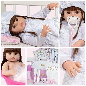 Boneca Bebe Reborn Realista Menina 100% Vinil Bolsa 20 Itens