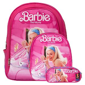 Mochila Infantil Feminina Barbie Filme Com Lancheira Rosa