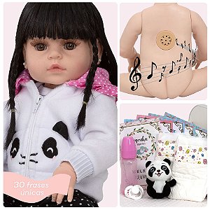 Boneca Bebe Reborn Realista Pandinha Linda Enxoval Completo