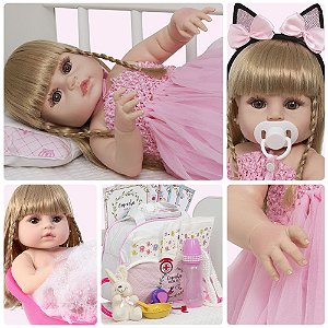 Boneca Bebe Reborn Fofinha Princesa 46cm Com Kit Acessórios