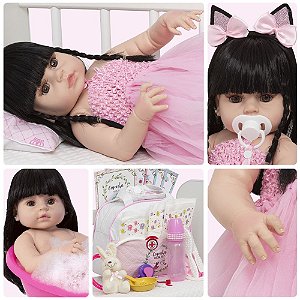 Boneca Bebe Reborn Realista Silicone + Pente e Escova - Cor